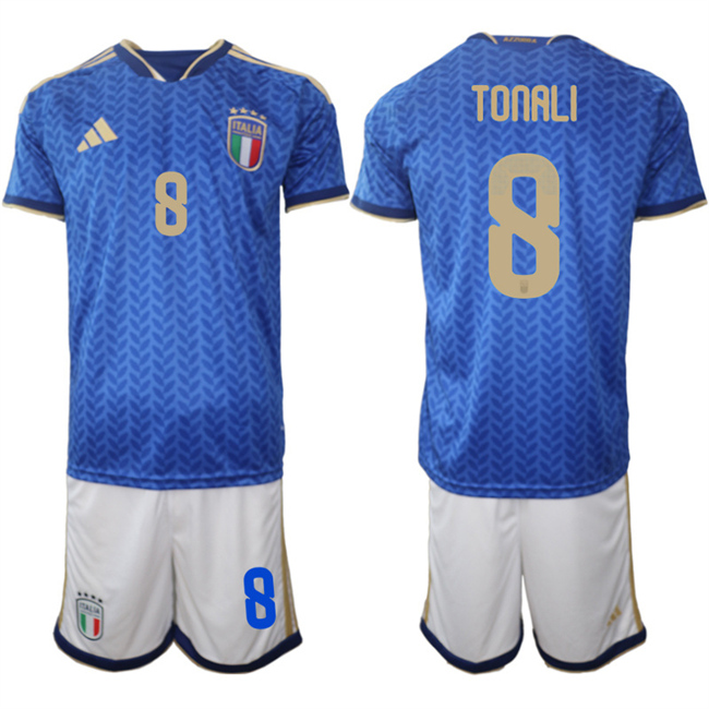 Italy #8 Sandro Tonali 2025-26 Blue Home Soccer Jersey Suit