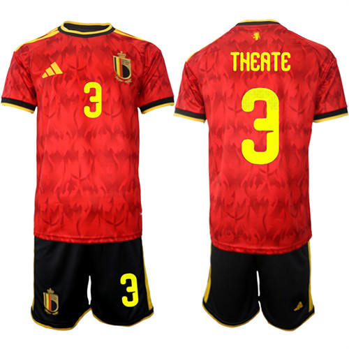 Belgium #3 THEATE National Team FIFA x World Cup 2026 Home Red On Field Jersey
