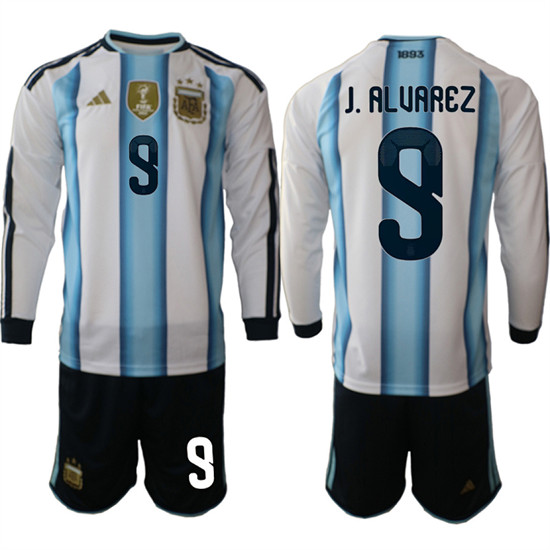 Argentina #9 J.ALUAREZ Long Sleeve National Team FIFA x World Cup 2026 Home White On Field Jersey Argentina #9 J.ALUAREZ Long Sleeve National Team FIFA x World Cup 2026 Home White On Field Jersey
