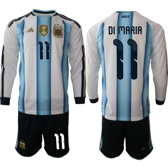 Argentina #11 DI MARIA Long Sleeve National Team FIFA x World Cup 2026 Home White On Field Jersey