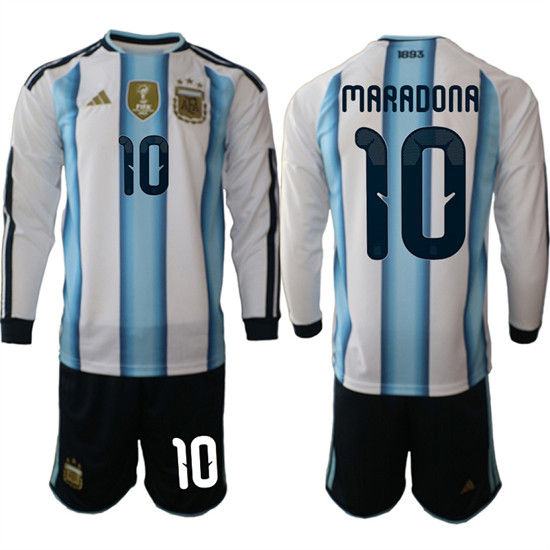 Argentina #10 MARADONA Long Sleeve National Team FIFA x World Cup 2026 Home White On Field Jersey