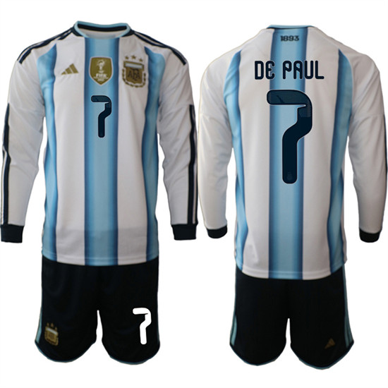 Argentina #7 DE PAUL Long Sleeve National Team FIFA x World Cup 2026 Home White On Field Jersey Argentina #7 DE PAUL Long Sleeve National Team FIFA x World Cup 2026 Home White On Field Jersey