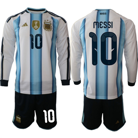 Argentina #10 Lionel Messi Long Sleeve National Team FIFA x World Cup 2026 Home White On Field Jersey