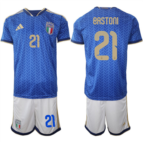 Italy #21 BASTONI National Team FIFA x World Cup 2026 Home Blue On Field Jerseys