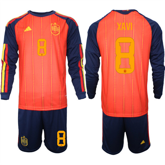 Spain #8 XAVI National Team FIFA x World Cup 2026 Long Sleeve Home Red On Field Jerseys Spain #8 XAVI National Team FIFA x World Cup 2026 Long Sleeve Home Red On Field Jerseys