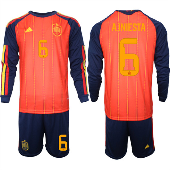 Spain #6 A.INIESTA National Team FIFA x World Cup 2026 Long Sleeve Home Red On Field Jerseys Spain #6 A.INIESTA National Team FIFA x World Cup 2026 Long Sleeve Home Red On Field Jerseys