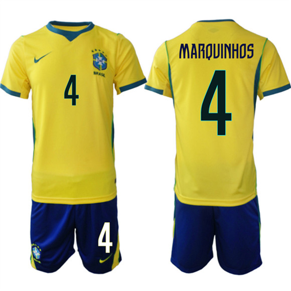 Brazil national football team #4 Marquinhos Yellow Home 2026 Soccer Jersey Suit Brazil national football team #4 Marquinhos Yellow Home 2026 Soccer Jersey Suit