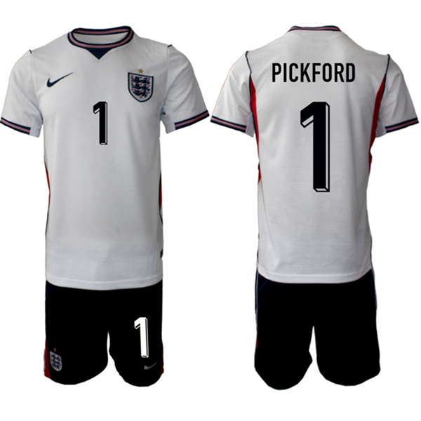 England 2026 #1 Jordan Pickford White Home Soccer Jersey Suit