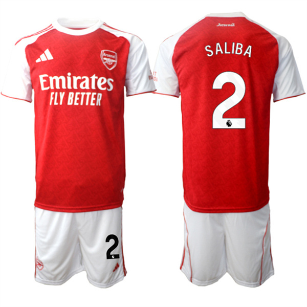 Arsenal F.C #2 William Saliba 2026 Red Home Soccer Jersey Suit