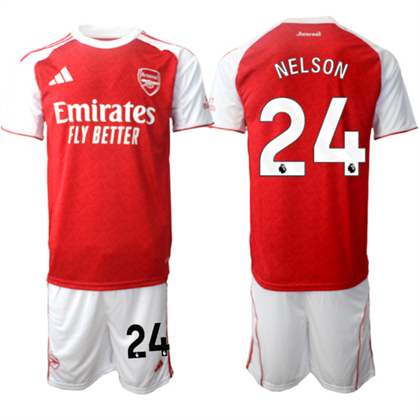Arsenal F.C #24 Reiss Nelson 2026 Red Home Soccer Jersey Suit