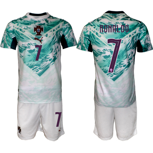 Portugal Team #7 Cristiano Ronaldo Green 2026 World Cup Away Soccer Jersey Suit