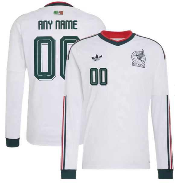 Mexico Custom White 2026 Away Long Sleeve Soccer Jersey Mexico Custom White 2026 Away Long Sleeve Soccer Jersey