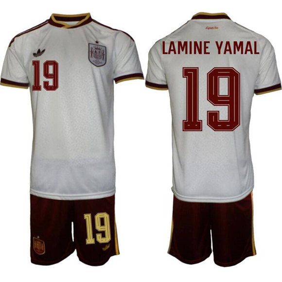 Spain Team #19 Lamine Yamal Scarlet White Soccer Jersey Suit Spain Team #19 Lamine Yamal Scarlet White Soccer Jersey Suit