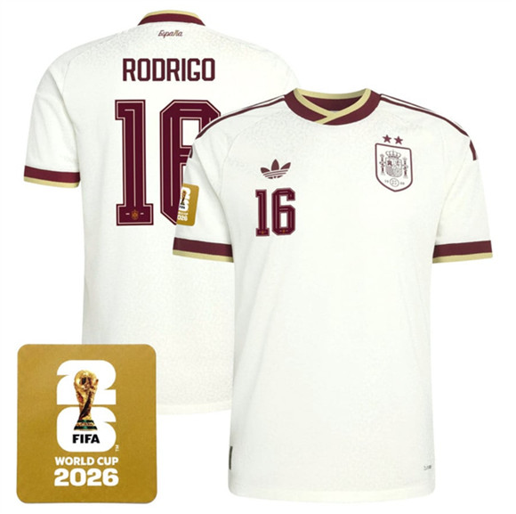 Spain Team #16 Rodrigo White 2026 World Cup Away Soccer Jersey Spain Team #16 Rodrigo White 2026 World Cup Away Soccer Jersey