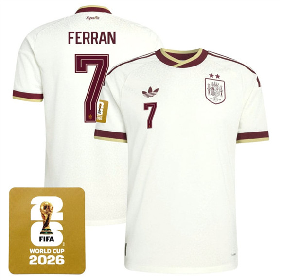 Spain Team #7 Ferran White 2026 World Cup Away Soccer Jersey Spain Team #7 Ferran White 2026 World Cup Away Soccer Jersey