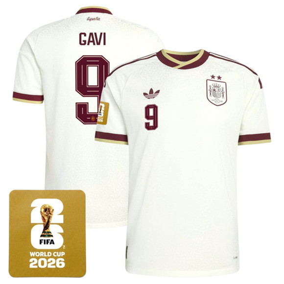 Spain Team #9 Gavi White 2026 World Cup Away Soccer Jersey Spain Team #9 Gavi White 2026 World Cup Away Soccer Jersey