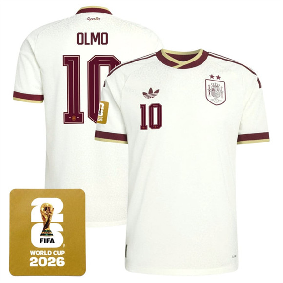 Spain Team #10 Dani Olmo White 2026 World Cup Away Soccer Jersey Spain Team #10 Dani Olmo White 2026 World Cup Away Soccer Jersey