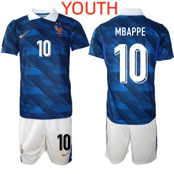 Youth France National Team #10 Kylian Mbappe Home Blue 2026 FIFA World Cup Soccer Jersey