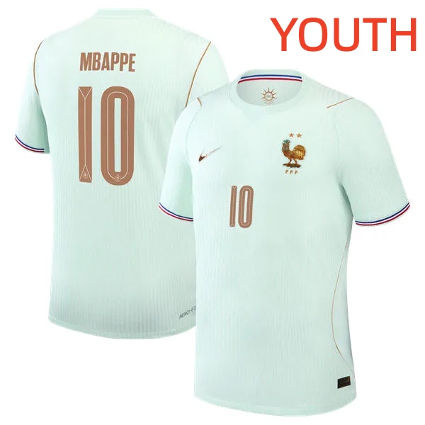 Youth France National Team #10 Kylian Mbappe Green Away 2026 FIFA World Cup Soccer Jersey