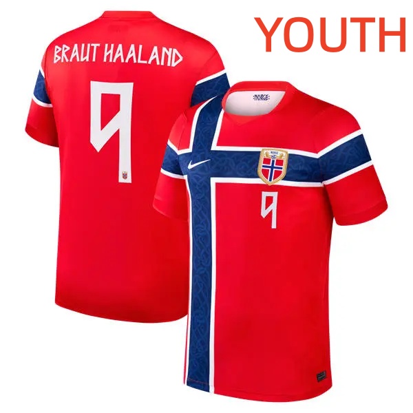 Youth Norway National Team #9 Erling Haaland Home Red 2026 FIFA World Cup Soccer Jersey