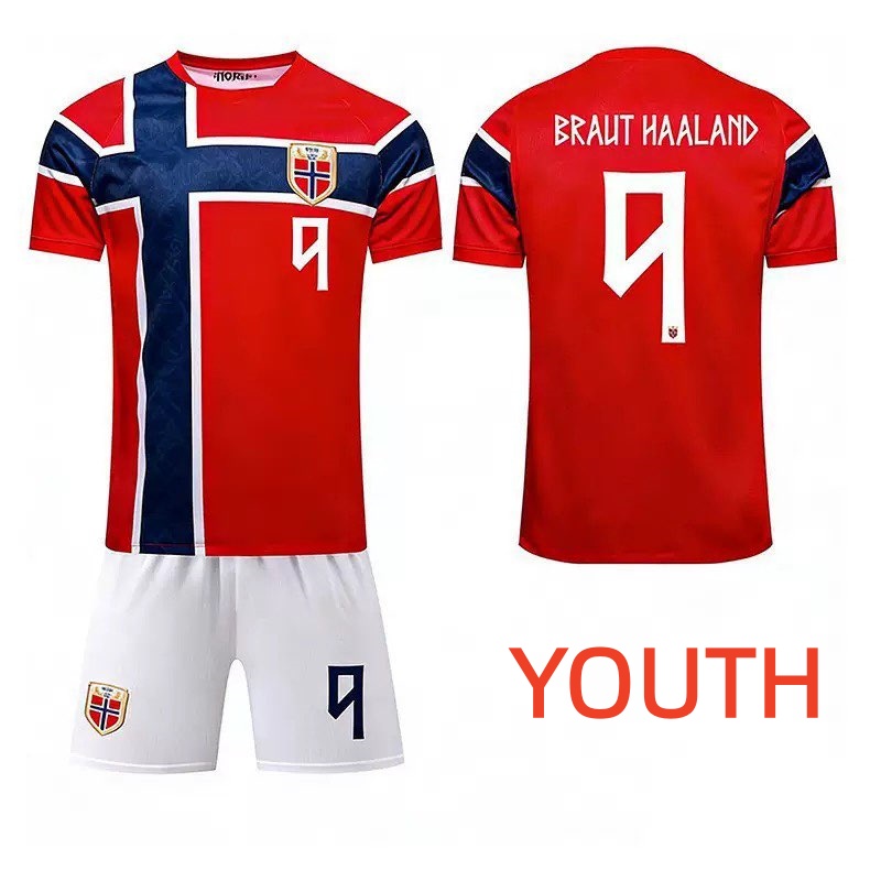 Youth 2026 FIFA World Cup Norway Kit Soccer Home #9 Braut Haaland Jersey Set